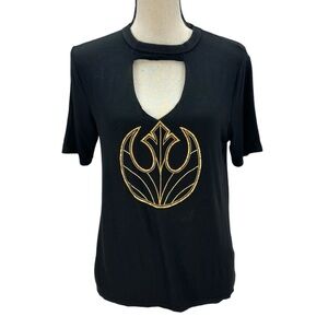 Star Wars Women's Short Sleeve Rebel Alliance Logo Keyhole Neck T-Shirt - Black